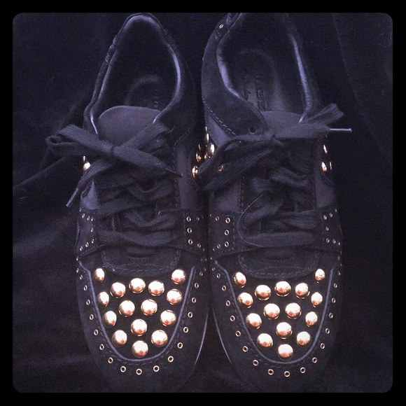 Burberry Designer black suede gold studded sneaker - Picture 1 of 5